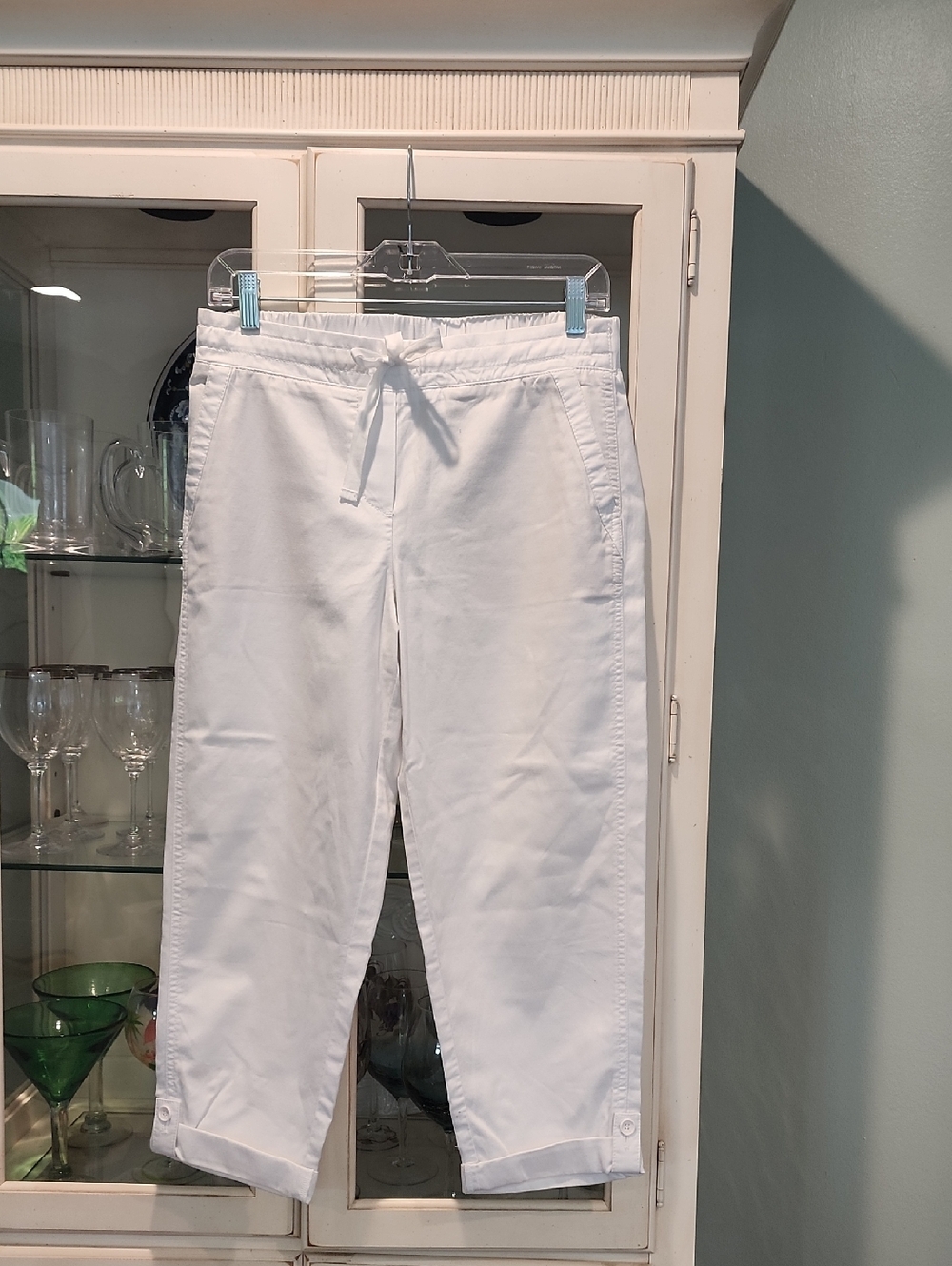Talbots White Elastic-Waist Crop Pants